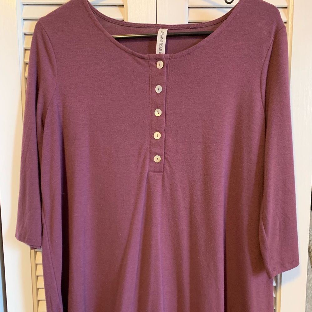 Purple quarter sleeve button top